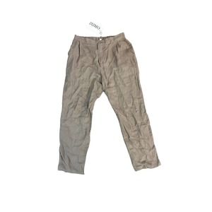 NWT M Women Iximo 100% Linen Brown Casual Pants with Pockets Elastic Waist